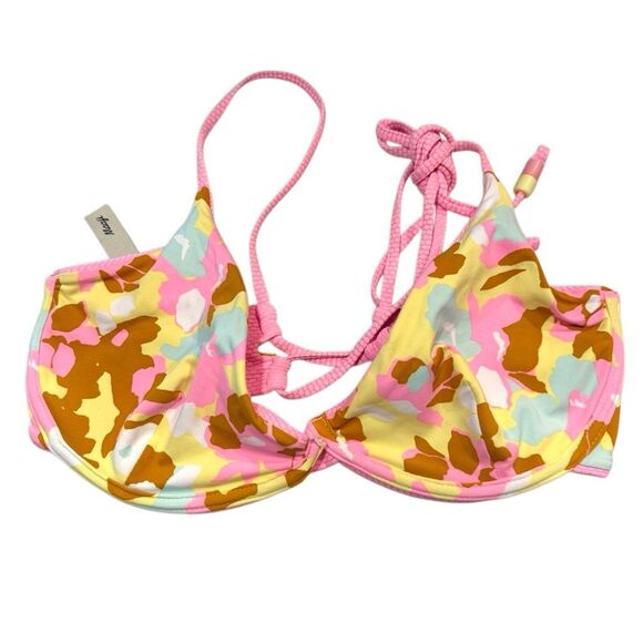 NWOT Maaji Floral Underwire Reversible Lace Up Tie Back Bikini Top Multicolor XL - Picture 1 of 5